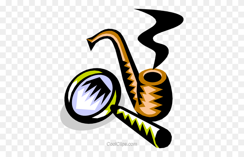 425x480 Pipe And Magnifying Glass Royalty Free Vector Clip Art - Sherlock Clipart