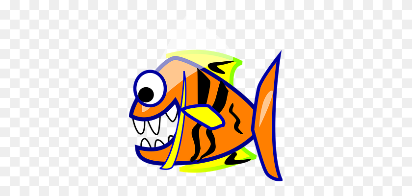 313x340 Piranha, Fish, Orange Animal Art Cartoon - Piranha Clipart