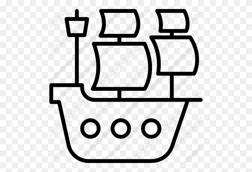 512x512 Пиратский Корабль - Черно-Белый Клипарт Пиратский Корабль