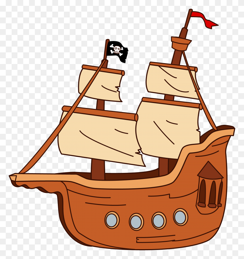 6205x6606 Пиратский Корабль Картинки - Лодка Черно-Белый Клипарт