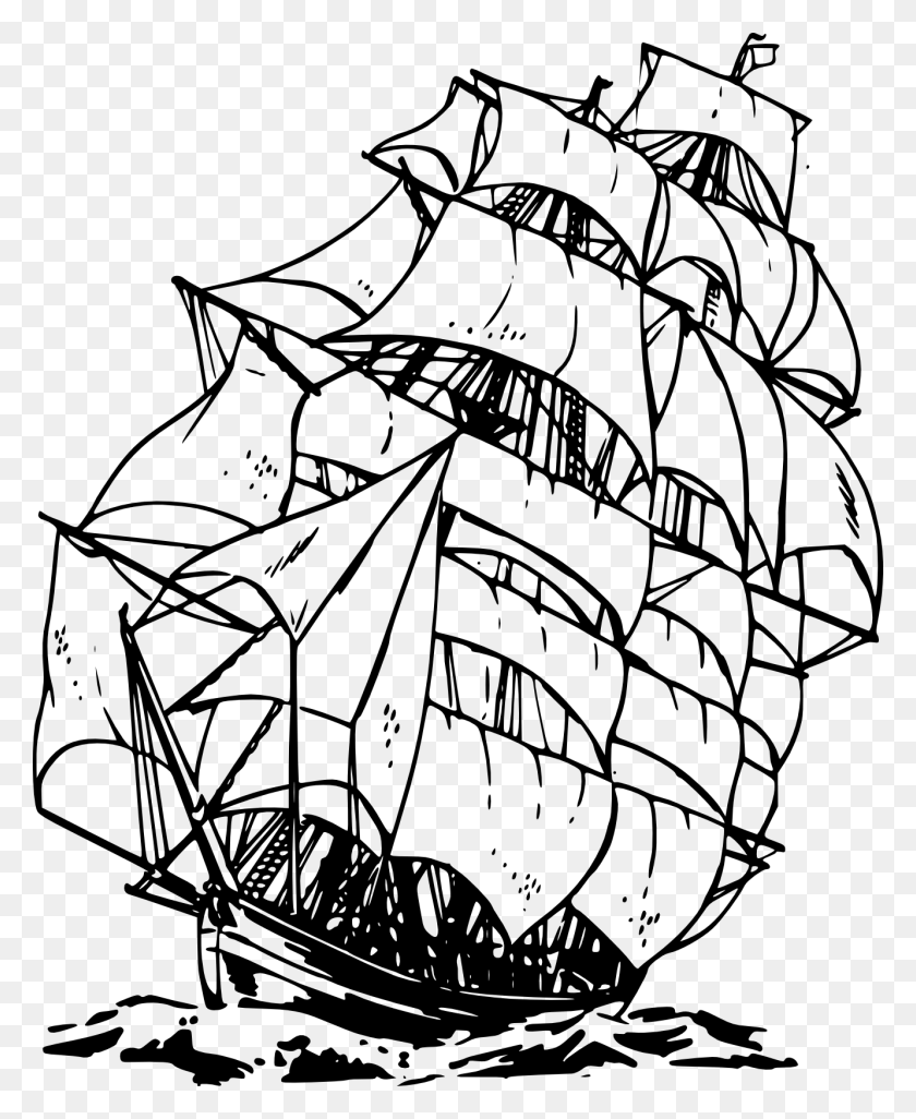 1331x1650 Черно-Белый Пиратский Корабль - Черно-Белый Клипарт С Яхтой