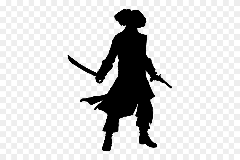 367x500 Pirate With Gun And Sword Silhouette - Gun Clipart Black And White