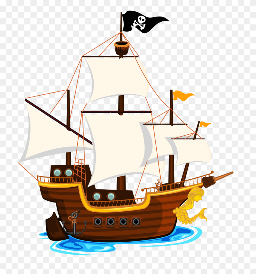 954x1024 Pirates, Ship And Children - Pirate Ship PNG