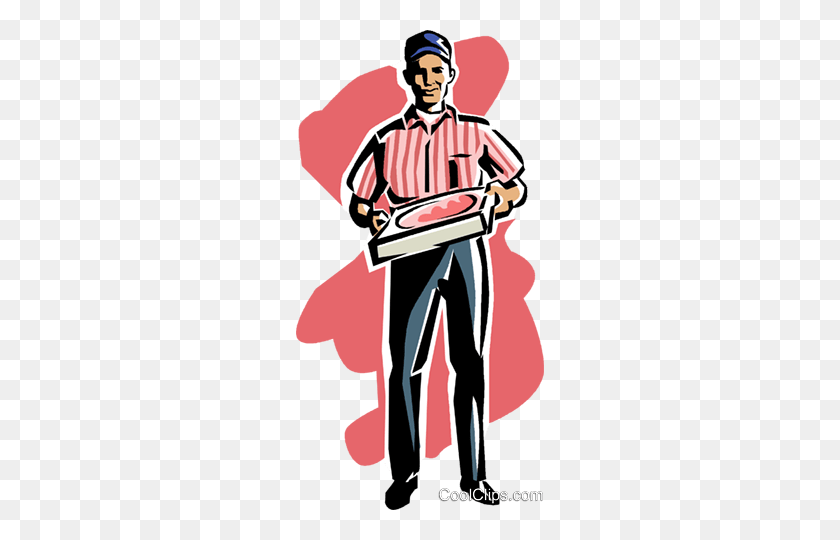 248x480 Pizza Delivery Man Royalty Free Vector Clip Art Illustration - Food Delivery Clipart