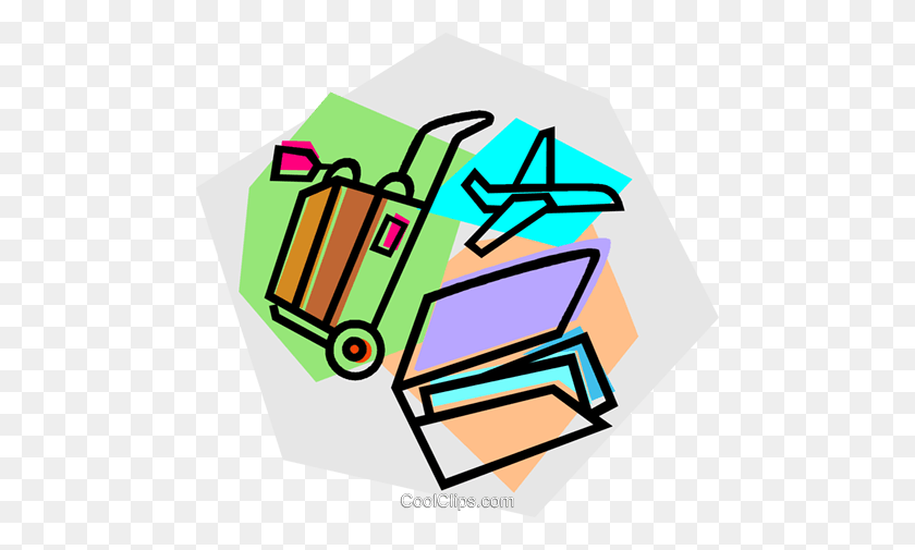 480x445 Plane, Airline Tickets And Luggage Royalty Free Vector Clip Art - Airline Ticket Clipart