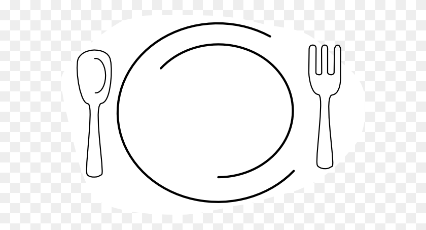 600x393 Plate Of Food Clipart Black And White - Plate And Fork Clipart