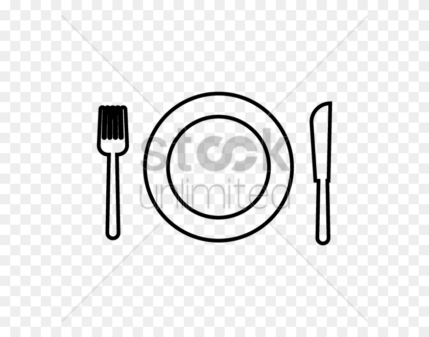 600x600 Plate Setting With Fork And Knife Vector Image - Plate And Fork Clipart