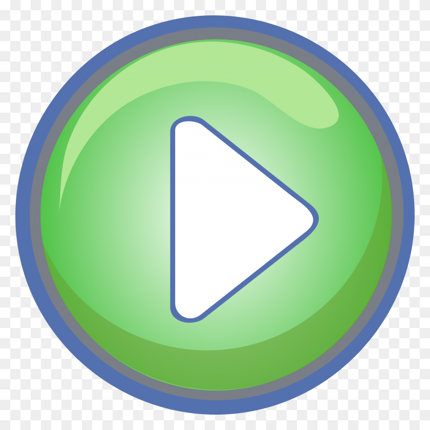 2401x2400 Play Button Green With Blue Border Icons Png - Blue Border PNG