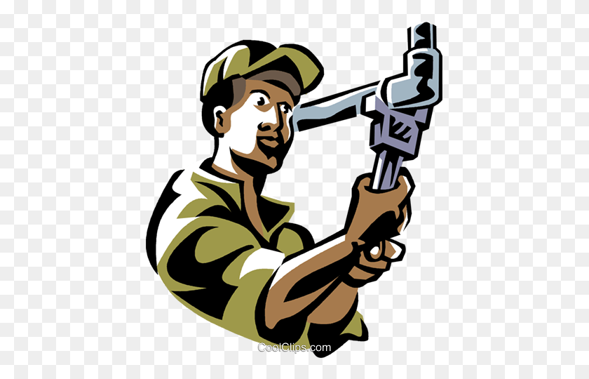 423x480 Plumber Working On A Pipe Royalty Free Vector Clip Art - Plumber Clipart