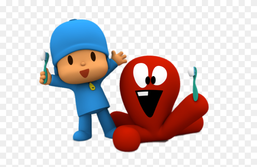 800x500 Pocoyo And Fred Brushing Teeth Transparent Png - Pocoyo PNG