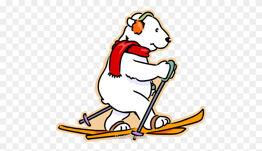 480x425 Polar Bear Cross Country Skiing Royalty Free Vector Clip Art - Polar Bear Clipart Free