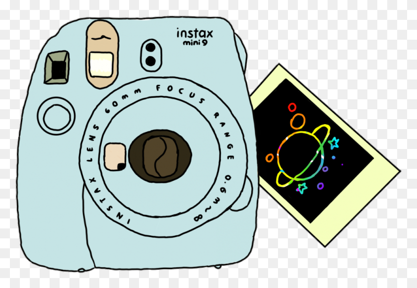 985x657 Polaroid Camera And Galaxy Self Drawn Sticker - Polaroid Camera Clipart