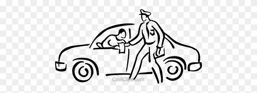 480x245 Policeman Giving A Motorist A Ticket Royalty Free Vector Clip Art - Police Officer Clipart Black And White