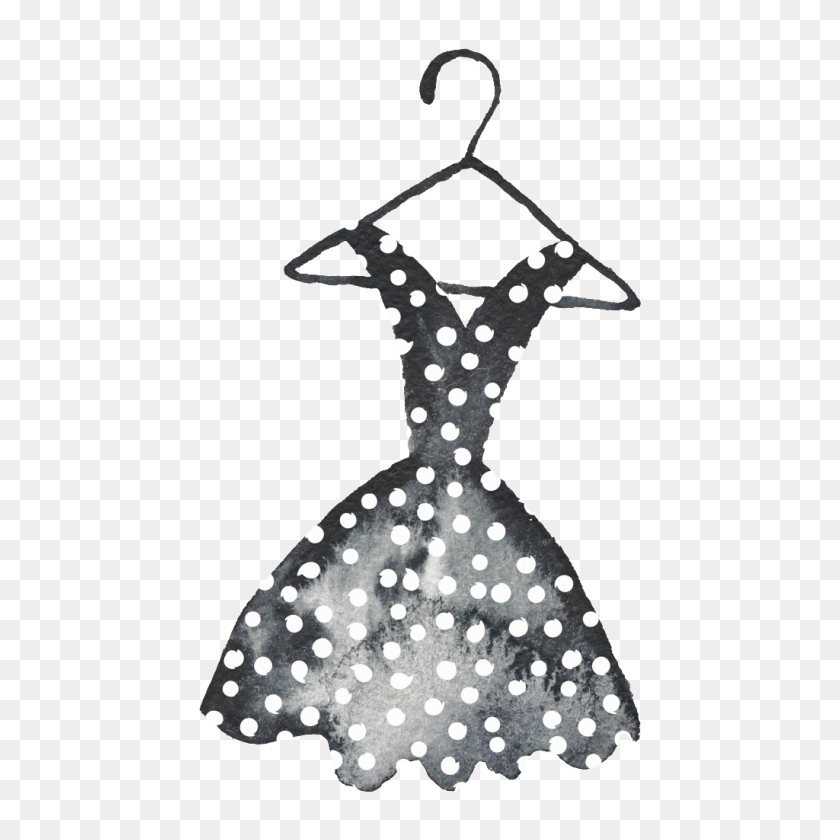 1024x1024 Polka Dot Skirt Black And White Watercolor Fashion Transparent - Polka Dot Pattern PNG