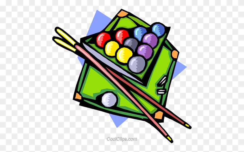 480x464 Pool Table With Ball And Cues Royalty Free Vector Clip Art - Pool Table Clipart
