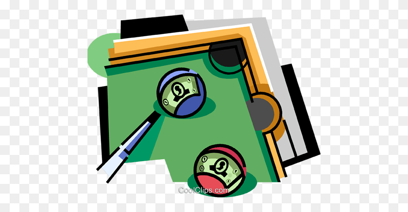 480x378 Pool Table With Balls And Cue Royalty Free Vector Clip Art - Pool Table Clipart
