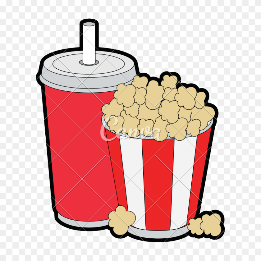 800x800 Popcorn Bucket And Soda Icon - Popcorn Bucket Clipart