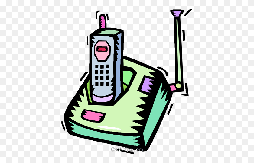 434x480 Portable Telephone With Charger Royalty Free Vector Clip Art - Charger Clipart