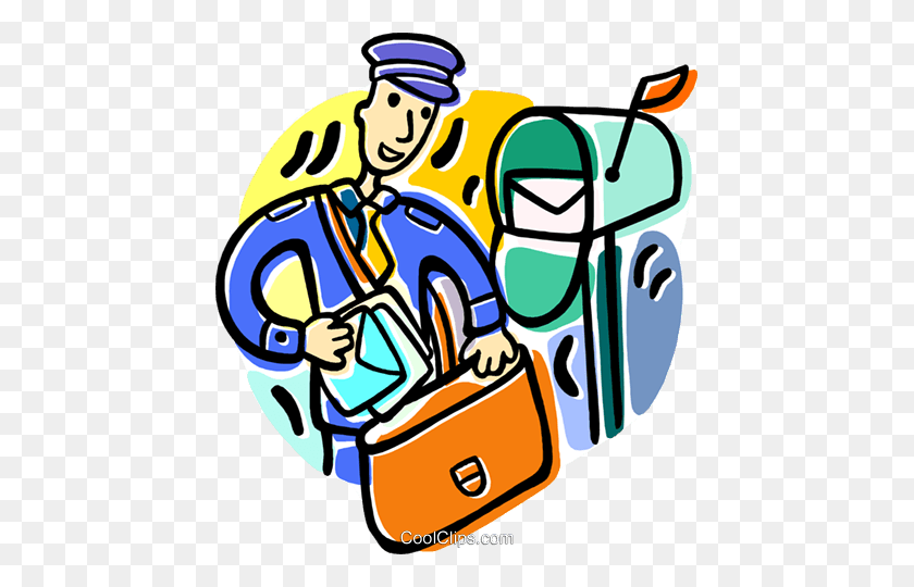443x480 Postal Worker Collecting The Mail Royalty Free Vector Clip Art - Mail Carrier Clipart