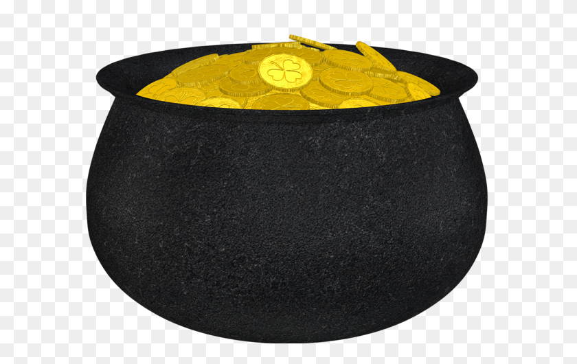 600x470 Olla De Oro Con Trébol Y Monedas De Oro Png Imagen St - Olla De Oro Png