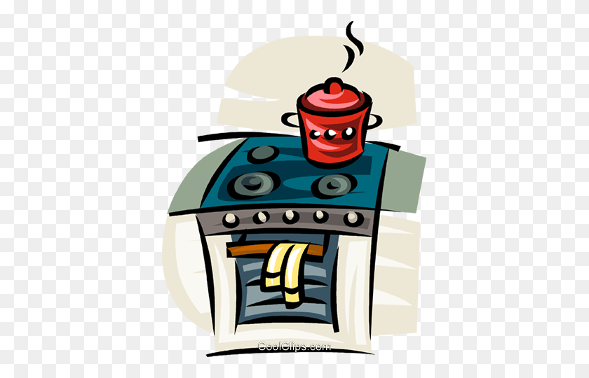 377x480 Pot Simmering On A Stove Royalty Free Vector Clip Art Illustration - Stove Clipart