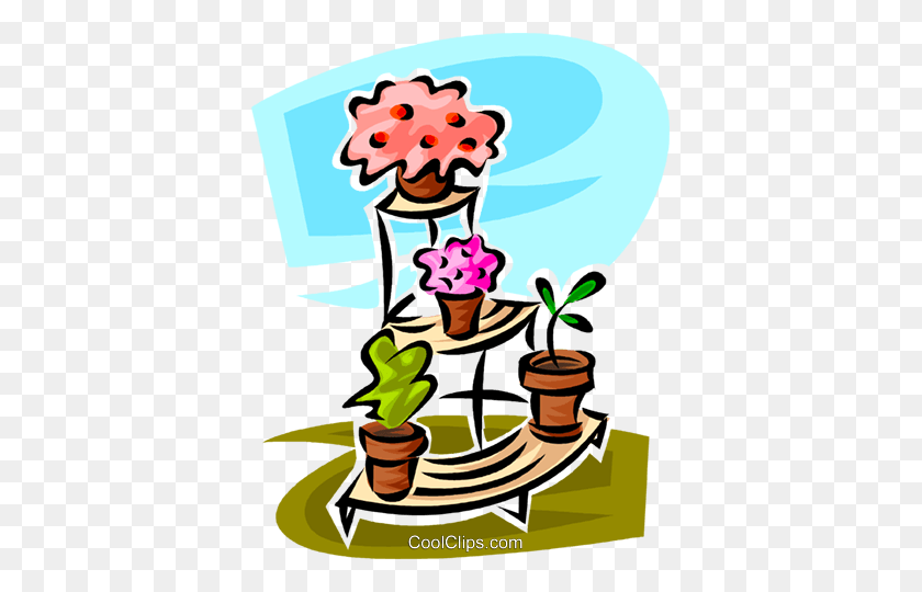 381x480 Potted Plants On A Plant Stand Royalty Free Vector Clip Art - Plants Clipart