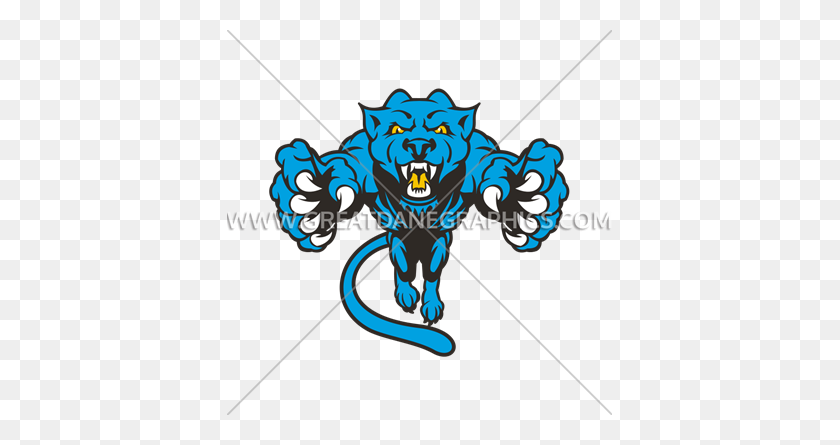 385x385 Pouncing Cartoon Panther Mascot Production Ready Artwork For T - Panther Mascot Clipart
