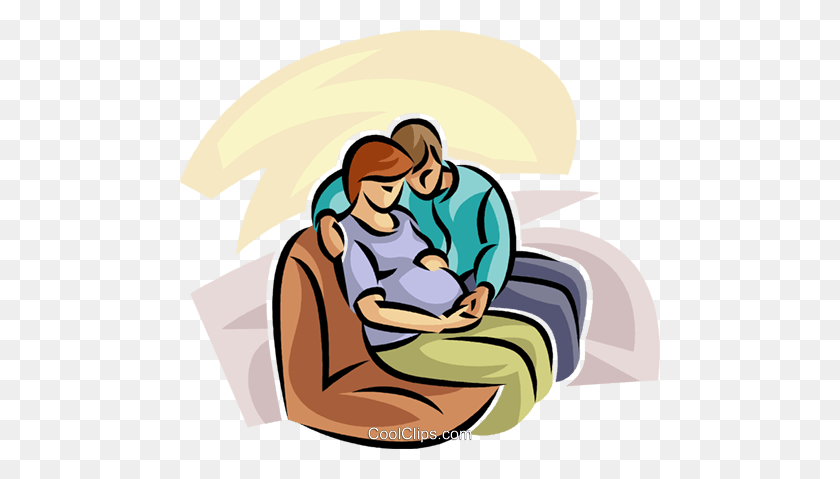 480x419 Pregnant Couple Sitting On A Couch Royalty Free Vector Clip Art - Big Family Clipart