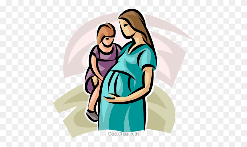 480x438 Pregnant Mother And Young Child Royalty Free Vector Clip Art - Pregnant Clipart Free