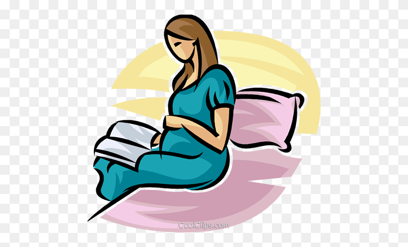480x449 Pregnant Mother Reading A Book In Bed Royalty Free Vector Clip Art - Pregnant Clipart Free