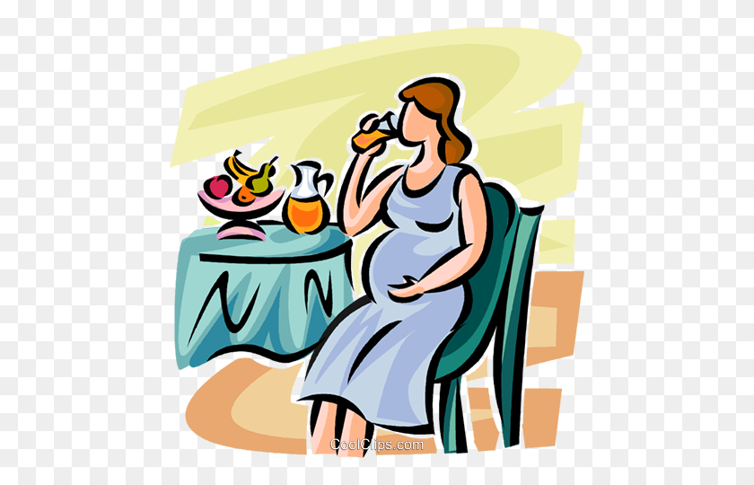 462x480 Pregnant Woman Drinking Juice Royalty Free Vector Clip Art - Pregnant Clipart