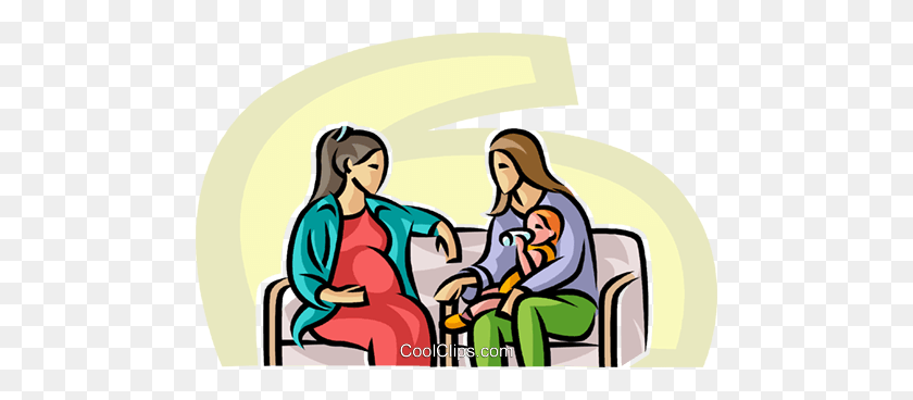 480x308 Беременная Женщина Разговаривает С Молодой Матерью Клипарт В Векторе - Беременная Мать Клипарт