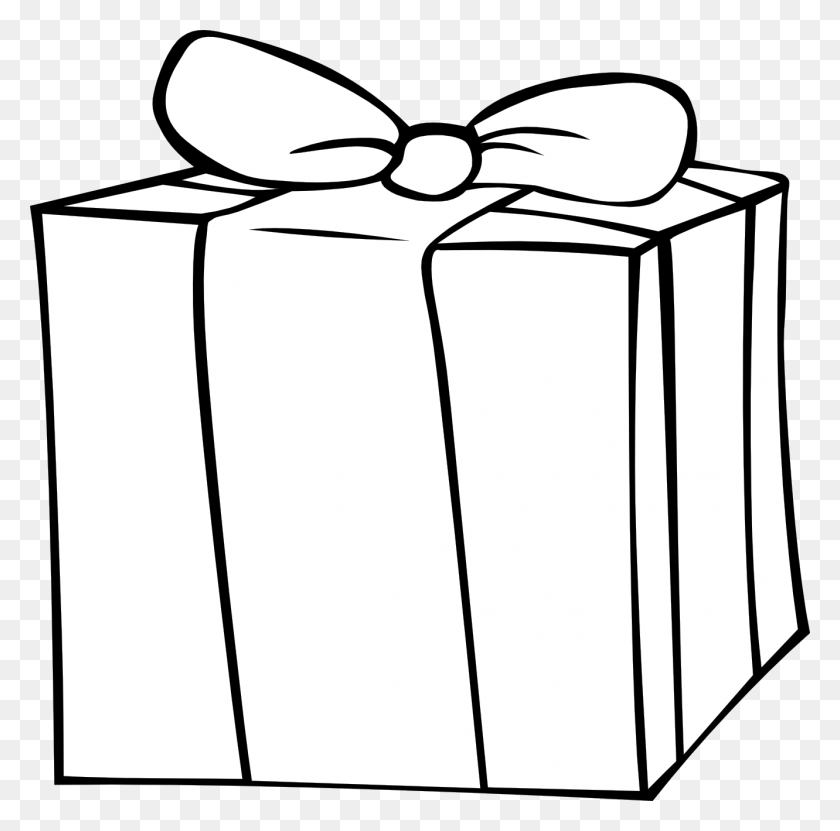 1331x1317 Подарок Клипарт Черно-Белое - Подарок На День Рождения Клипарт