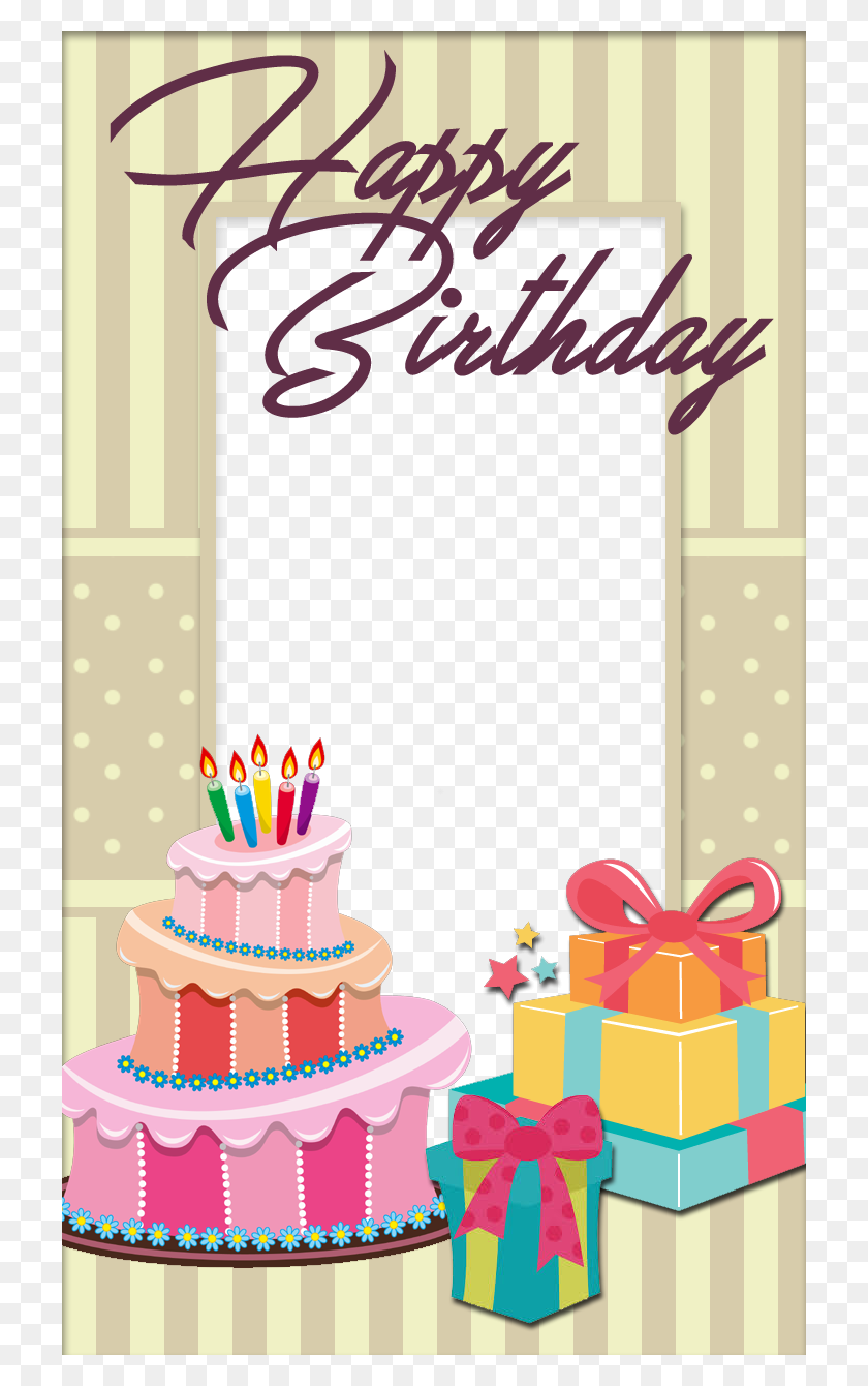 720x1280 Pretty Birthday Frame With Cake And Gifts - Birthday Frame PNG