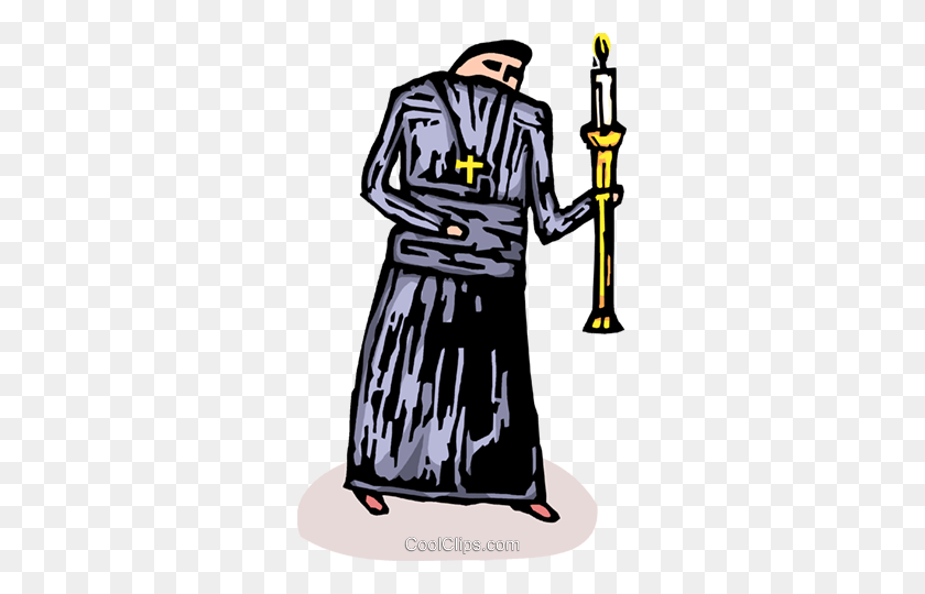 299x480 Priest Or Deacon Carrying A Candle Royalty Free Vector Clip Art - Deacon Clipart