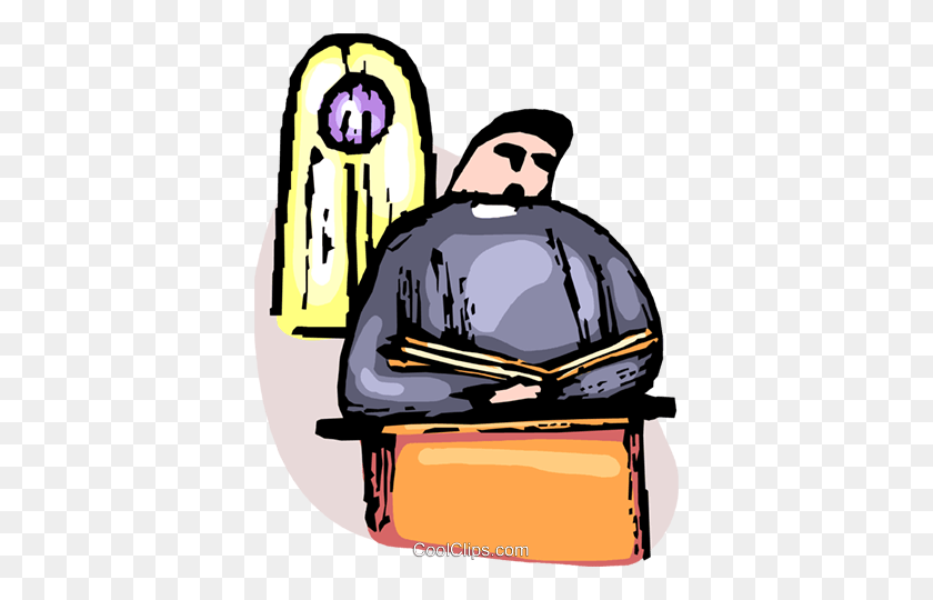 382x480 Priest Reading From The Bible Royalty Free Vector Clip Art - Reading The Bible Clipart