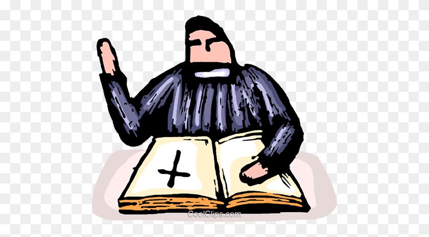 480x405 Priest Reading From The Bible Royalty Free Vector Clip Art - The Bible Clipart