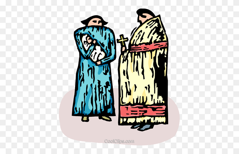 425x480 Priest Standing With A Mother And Baby Royalty Free Vector Clip - Mother And Baby Clipart