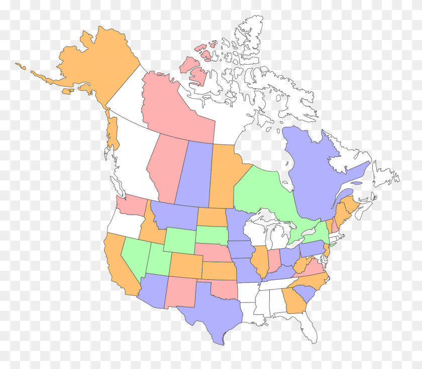 1600x1388 Карта Для Печати Канады И Нас Нет, Штат Сша Контуры Нет - Карта Аляски Клипарт