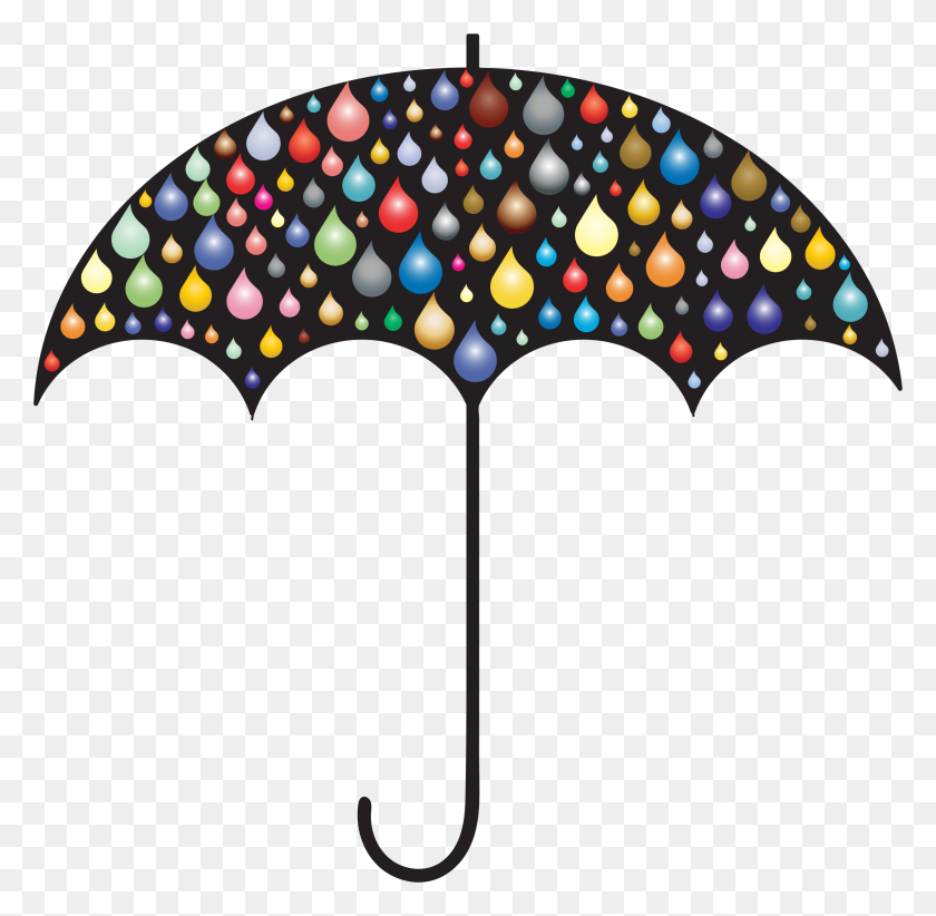 2292x2241 Prismatic Rain Drops Umbrella Silhouette Icons Png - Rain Drops PNG