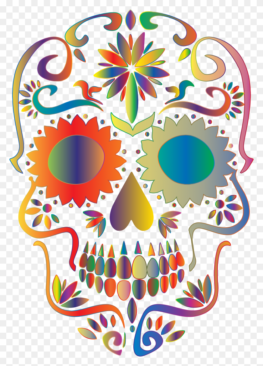 1598x2266 Prismatic Sugar Skull Silhouette No Background Icons Png - Sugar Skull PNG