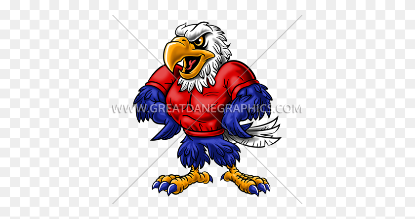 385x385 Orgullosa Caricatura Eagle Mascot Production Ready Obra De Arte Para Camiseta - Clipart De La Mascota Del Águila