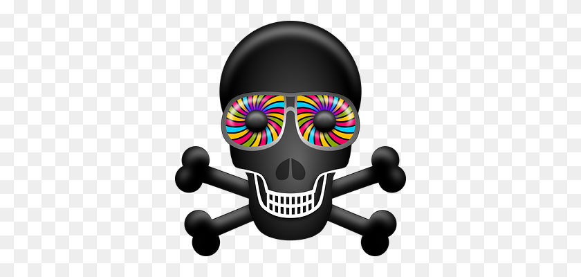 334x340 Psychedelic, Skull, Bones, Pirate T Shirts Free - Pirate Skull PNG