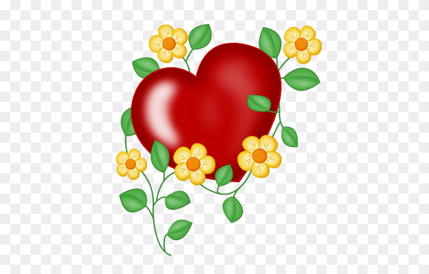 478x478 P'tits Coeurs Hearts Yellow Flowers, Clip Art - Hearts And Flowers Clipart
