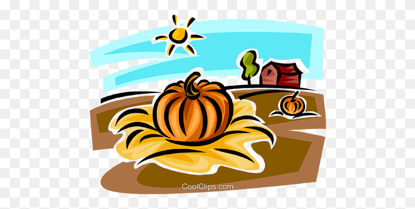 480x363 Pumpkin In Farmers Field Royalty Free Vector Clip Art Illustration - Pumpkin Farm Clipart
