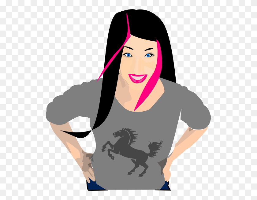 540x594 Punk Girl With Black And Pink Hair Clip Art - Girl Hair Clipart