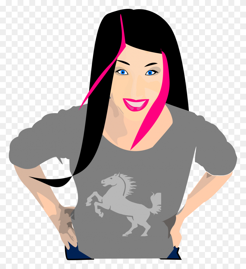 1991x2191 Punk Girl With Black And Pink Hair Icons Png - Girl Hair PNG