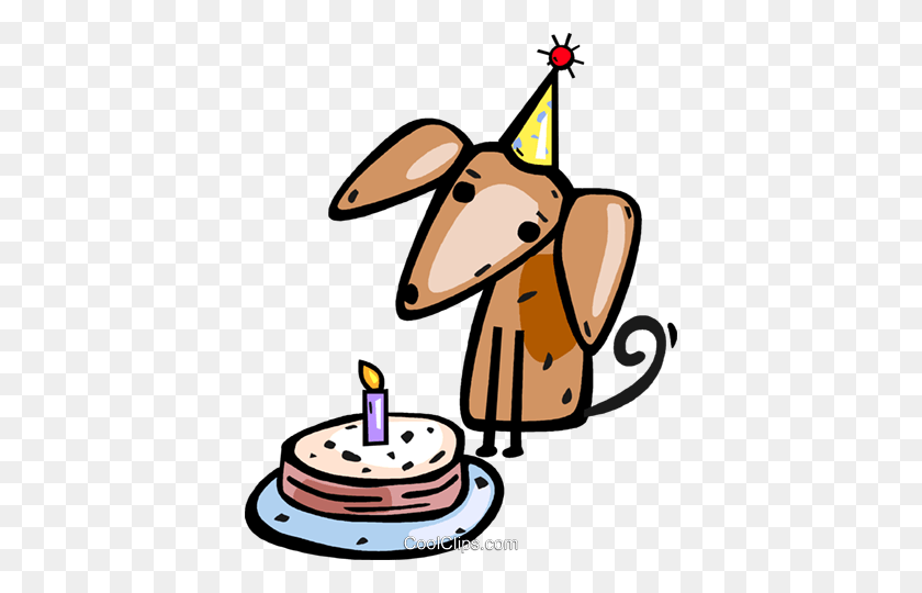 394x480 Puppy With His Birthday Cake Royalty Free Vector Clip Art - Dog Birthday Clipart
