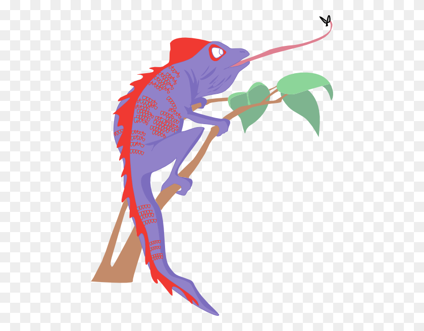 480x596 Purple And Red Chameleon Clip Art - Chameleon Clipart