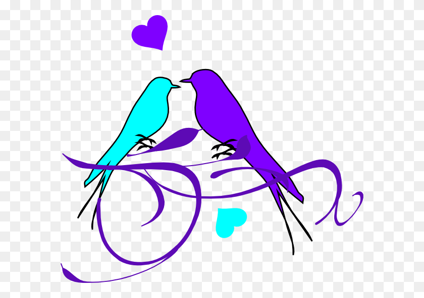 600x532 Фиолетовый Свадебный Торт Клипарт, Птицы На Ветке Аква Фиолетовый Клип - Свадебный Торт Клипарт